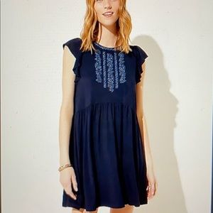 LOFT EMBROIDERED TIE BACK SWING DRESS